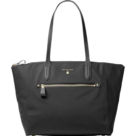 michael michael kors nylon kelsey large top zip tote black|Michael Kors Tote with zipper.